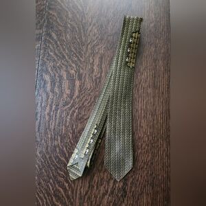 Silk π© Vintage 1950's 60's M.R. Men's Wear Phoenix Necktie Olive Green EUC $24